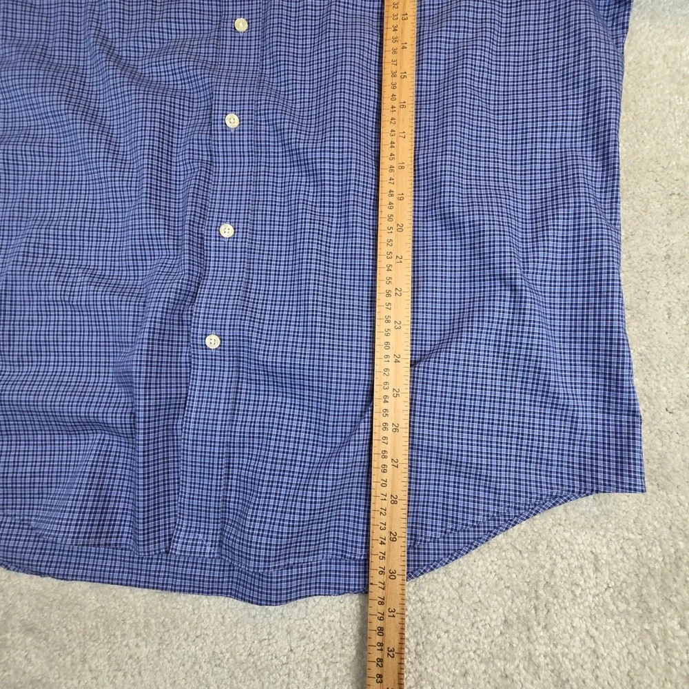 Polo Ralph Lauren Mens Blue White Micro Check‎ Cotton Button Down Shirt XL